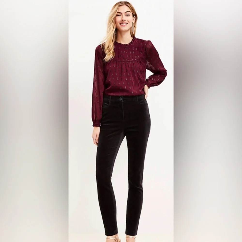 LOFT Black Velvet Slim Fit Pants - Picture 5 of 16